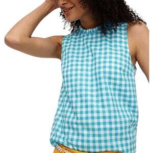 J. Crew Factory XS Gingham Sleeveless Mock Ruffle Neck Top